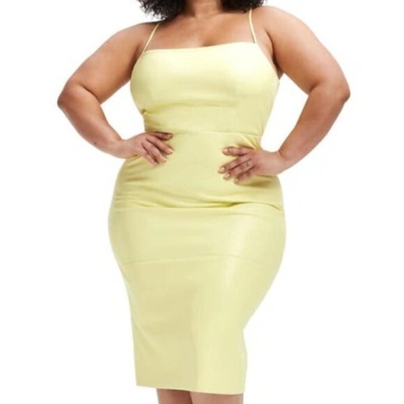 NWT Good American Vacay Lace-Up Faux Leather Sheath Dress In Key Lime SZ 3XL - Picture 1 of 13